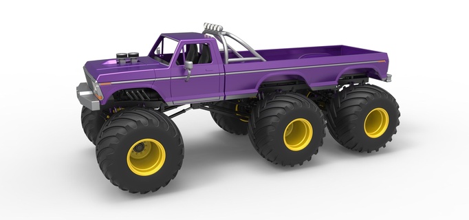 diecast monster truck 6x6 concept version 2 scale 1 25 monstertruck monsterjam megatruck 6x6x6 v8 awd offroad allterrain scaled toy print printable 3d print model - Mito3D