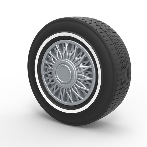 diecast wire wheel 4 scale 1 10 tire car toy scaled wirewheel oldschool print printable 3D print model - Mito3D