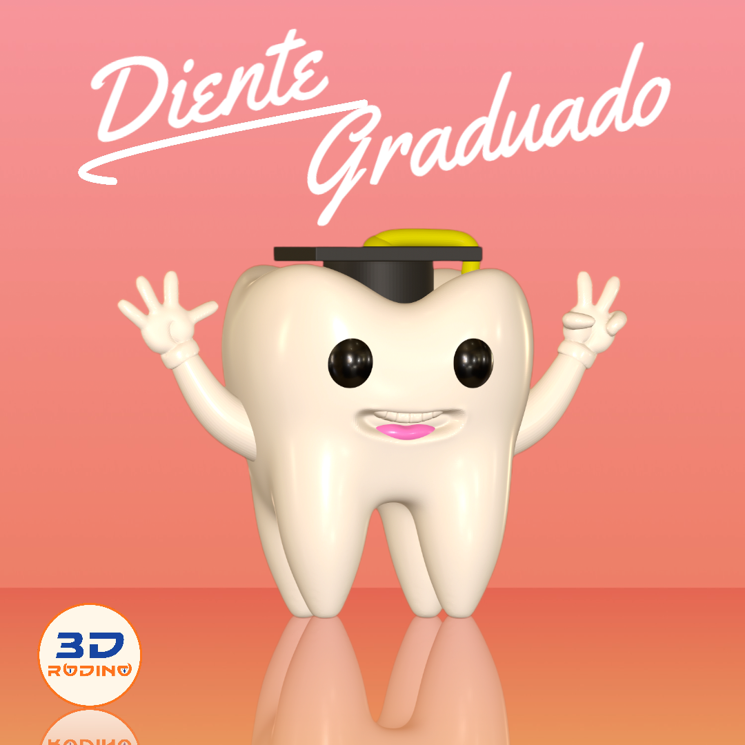 diente graduado llavero - graduated tooth keychain jewelry graduacion muela dientes decoracion gorro birrete odontologo graduation molar teeth decoration cap mortarboard dentist 3D print model - Mito3D