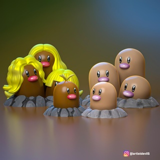 Diglett Dugtrio Pokémon Pokemongo Pokemons eevee Vaporeon Jolteon Flareon espeon Umbreon leafeon Galzeon Sylveon Pikachu alolandiglett alolandugtrio 3d print model - Mito3D