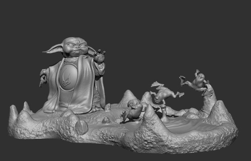 din grogu diorama x 2 versions din grogu star wars grogu jedi use force luke skywalker mandalorian baby yoda sorgan frog art diorama  3d print model - Mito3D