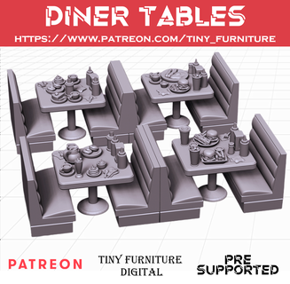 diner tables Game miniatures tabletop wargames roleplaying fallout wasteland terrain sci-fi 28mm 3d print model - Mito3D