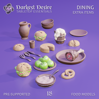 dining extras lotr scenery terrain boardgame interior fantasy wargaming rpg dungeons dragons dnd d&d scatter tabletop miniatures roleplaying furniture tavern inn food 3d print model - Mito3D