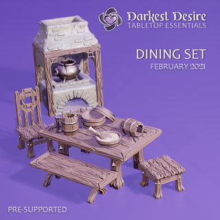 dining set lotr scenery terrain boardgame interior fantasy wargaming rpg dungeons dragons dnd d&d scatter tabletop miniatures roleplaying furniture tavern inn food 3d print model - Mito3D