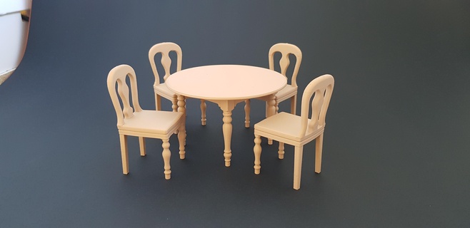 jantar tabela cadeiras miniatura mobília 1 12 escala cadeira boneca casa bonecos 3d print model - Mito3D