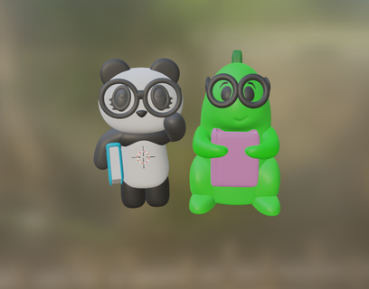 dino & panda keychain bear dinosaur book glasses 3d print model - Mito3D