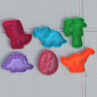dino elements cookie cutter set 6 cutters cithen home cook cookies stamp dinosaur pterodactyl tyrannosaurus ichthyosaurus history ancient 3d print model - Mito3D