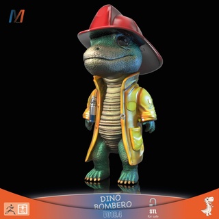 dino fireman - v0184 dinosaur cheff firefighter art collectable toy fashion impresion3d 3d realistic details gift 3d print model - Mito3D