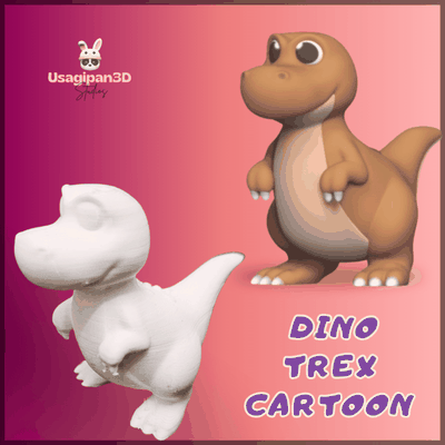 dino trex cartoon art animal cute fun dinosaur jurassic sculpture miniature decorative art toy statue preschool 3d print model - Mito3D