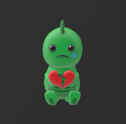 dinosaurio triste lindo corazón roto juguete monitor animico reptil 3d print model - Mito3D