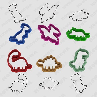 dinosaur cookie cutter set 6 pcs mold cookiecutter form stamp packs clay plaque polymer biscuit baking tool kit 3d print model - Mito3D