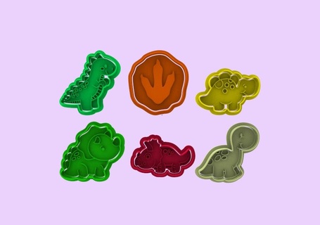 dinosaure coupeurs timbres jurassique monde tricéraptes empreinte Coupe biscuit fondant enfant stl coupeur 3d print model - Mito3D