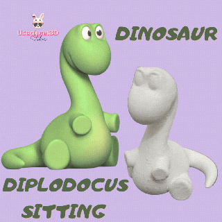 dinossauro diplodocus sentado arte animal fofa desenho animado Diversão escultura miniatura decorativo Toque brinquedo estátua pré escola 3d print model - Mito3D
