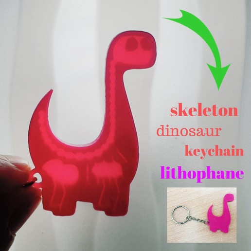 dinosaur keychain lithophane home skeleton optical illusion stencil 3dlito key ring 3D print model - Mito3D