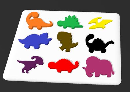 dinosauro puzzle gioco Giochi dinosauri dino tavola Basso poli colori arte 3d print model - Mito3D