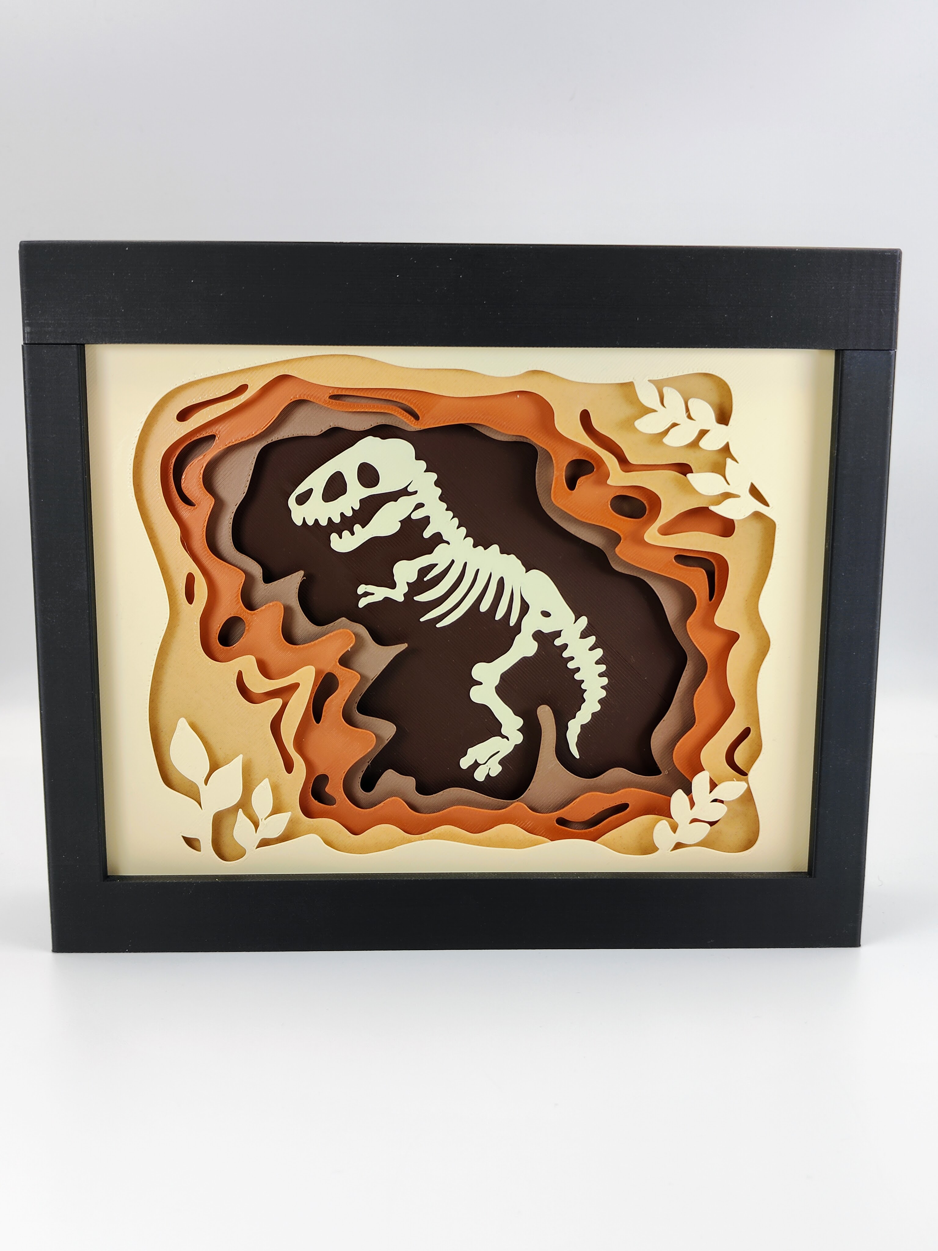 dinosaur shadow box b art dinossaur art archeology skeleton fossil t-rex jurassic 3D print model - Mito3D