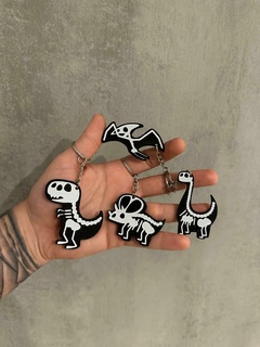 dinosaur skeleton keychain halloween pack- commercial license ghost pumpkin spider web key ring 3d print model - Mito3D