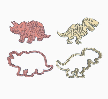 dinosaurs - 02 cookie cutters Tools cutter stamp item kitchen cake stamps dinosaur dino t-rex rex tyrannosaur 3d print model - Mito3D