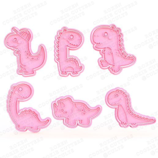 dinosaurs cookie cutter set 6 3 cutters cithen home cook cookies stamp dinosaur pterodactyl tyrannosaurus ichthyosaurus history ancient 3D print model - Mito3D