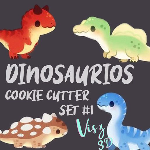 dinosaurios conjunto 1 Galleta cortador 3D print model - Mito3D