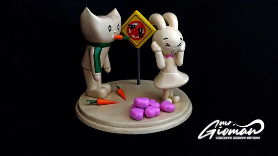 diyorama şekil kedi tavşan 3d print model - Mito3D