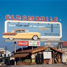 diorama billboard oldsmobile 1954 1 43 olds 50s 1953 1952 1955 1956 1957 because 1/43 chevrolet ford gm general_motors ad add american_car wargame advertisement 3d print model - Mito3D