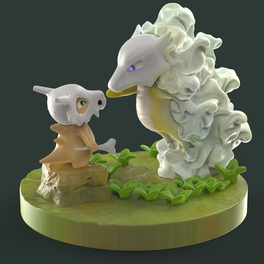 diorama cubone pokemon game pokemon anime cubone marowat creatures diorama impression3d 3D print model - Mito3D