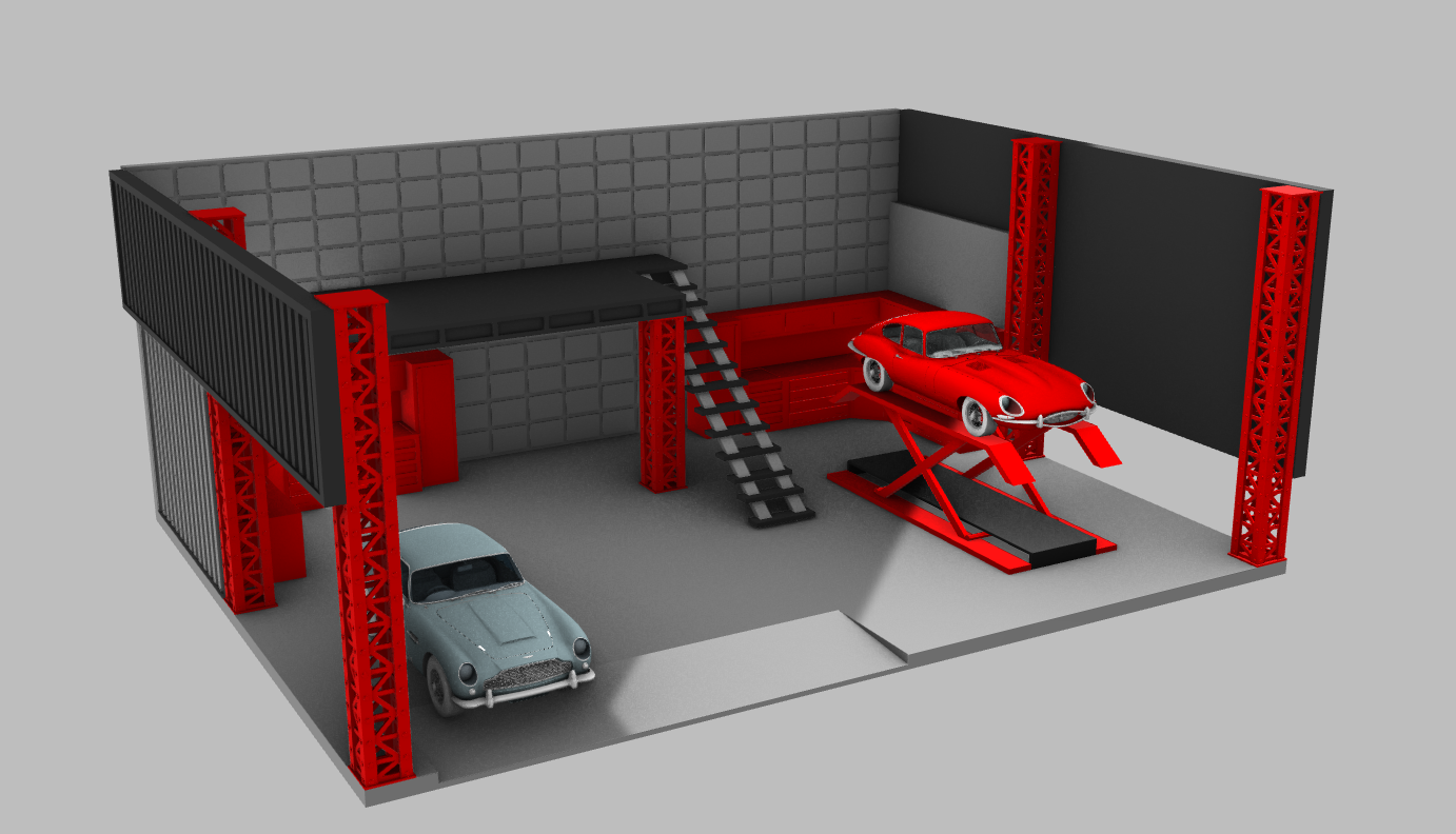 diorama garagem diecast 1 64 hotwheels caixa fósforos 3D print model - Mito3D