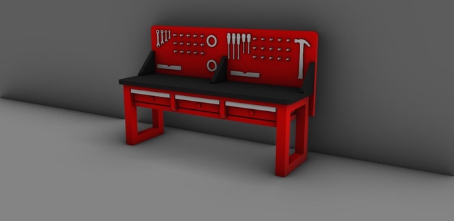 diorama garage repair work bench 1 64 scale diecast hotwheels matchbox armchair table chair office 3d print model - Mito3D