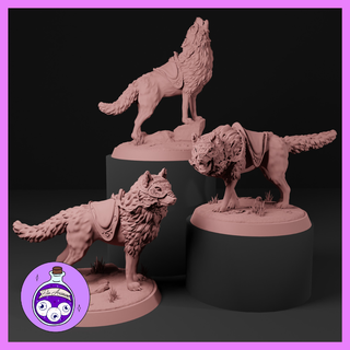 dire wolf steeds pack grey steed mount saddle ttrpg dnd dungeonsanddragons miniature pathfinder 3d print model - Mito3D