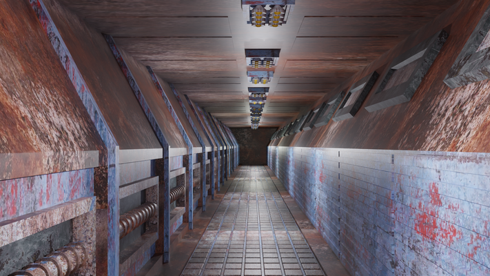 sale tunnel couloir vieux sombre effrayant jeu environnement horreur terrifiant intérieur ruiné salle hanté abandonné militaire souterrain 3d print model - Mito3D