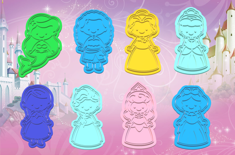 disney Princesse chibi biscuit coupeurs coupeur princesses anna Elsa moana belle Cendrillon congelé 3d print model - Mito3D