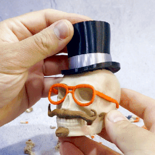 distinguido cráneo superior sombrero lentes barba hogar casa decoración figurilla 3d print model - Mito3D