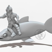 dalgıç ve balık takımyıldızı sanat heykeller onsuchafullsea 3d print model - Mito3D
