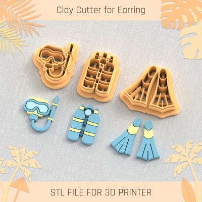 diving pack summer clay cutter tools earring turtle beach shell 3d print model - Mito3D