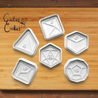 dnd dice cookie cutter set 0325 Home present gift love christmas xmas baking fondant clay anniversary birthday with stamp polymer embosser commercial license patreon rpg dungeons and dragons tabletop games d20 3d print model - Mito3D