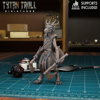 dnd eroi femmina dragonide combattente pre supported kickstarter miniature 32mm scala presupposto tytantroll 3d print model - Mito3D