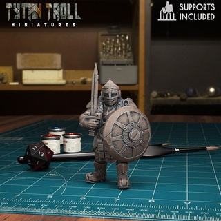dnd heroes - female dwarf fighter pre-supported dragonborn kickstarter miniatures 32mm scale presupported tytantroll 3d print model - Mito3D