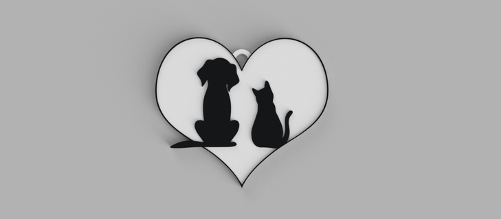 dog cat heart key ring - pendant earring 3d print model - Mito3D