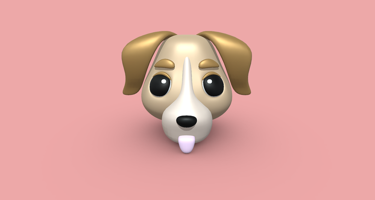 cão emoticon emoji arte dog fofa animal cachorro low poly ilustração mascarar boba sorriso facial carnaval expressão emoção bobo corte peruca risonho 3d print model - Mito3D