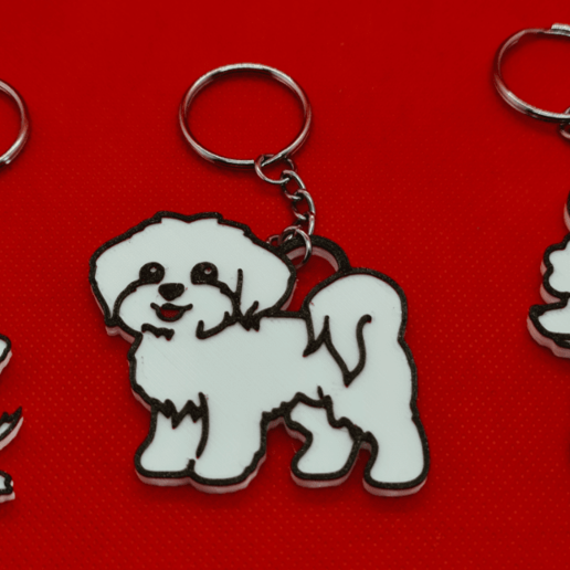 doggie key chains ring dogs poodle maltese bichon puppies 3D print model - Mito3D