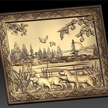 2 dogs hunting scene cnc router art 3d print model - Mito3D