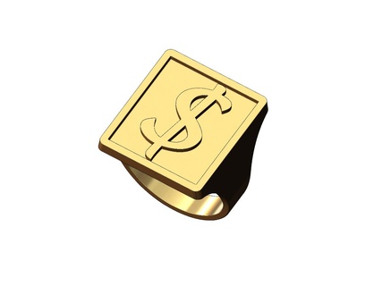 dollar sign large rectangular ring size 6to13 3d print model money cash bling swag hiphop jewelry printable gold silver sterling signet jewellery luxury engraving rectangle statement symbol rings 3d print model - Mito3D