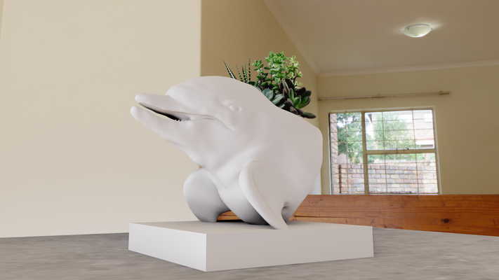 delfin kopf büste blume vase pflanzer topf stl 3d drucken datei zuhause haus meer ozean miniatur tischplatte tiere skulptur mauer dekor 3d print model - Mito3D