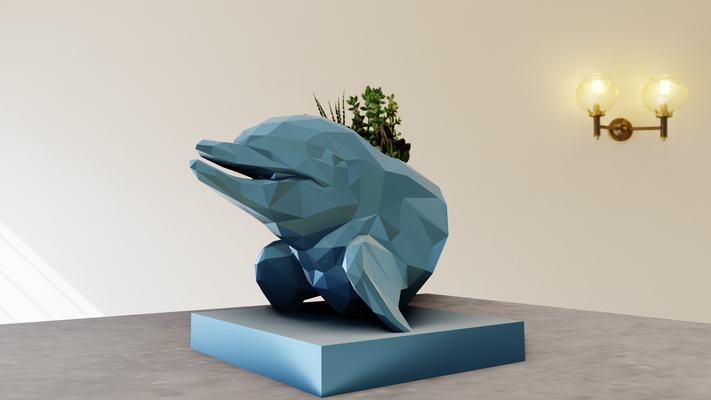 delfin kopf büste poly geometrisch pflanzer topf blume vase stl 3d drucken datei zuhause haus meer ozean miniatur tischplatte tiere skulptur mauer dekor 3d print model - Mito3D