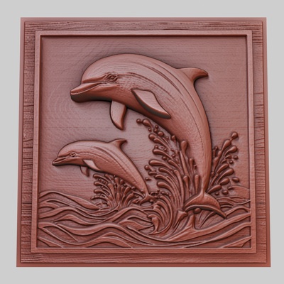 dolphin jumps water 3d printer model animal obj stl art 3dmodel sculpture wildlife mammal bird reptile predator herbivore seacreature nature printable art relief yeggi mito3d 3d print model - Mito3D