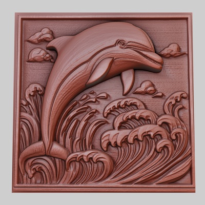 dolphin jumps water 3d printer model animal obj stl art 3dmodel sculpture wildlife mammal bird reptile predator herbivore seacreature nature printable art relief yeggi mito3d 3d print model - Mito3D