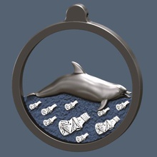 golfinho nadando de plástico do oceano jóias mar medalhão garrafa poluição 3d print model - Mito3D