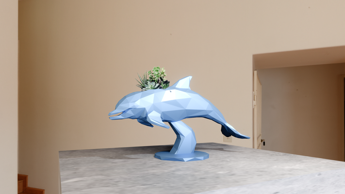 dolphin swimming poly planter geometrical stl 3d print file home sea oceon miniature tabletop animals sculpture wall decor 3d print model - Mito3D