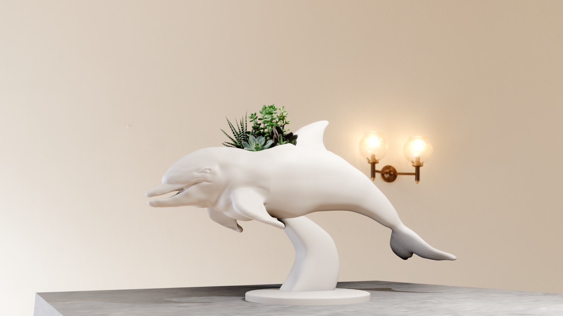 dauphin nager statue planteur pot fleur vase stl 3d impression fichier accueil maison mer océan miniature table animaux sculpture mur décor 3D print model - Mito3D